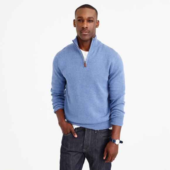 J.Crew Cotton Half-Zip Sweater Men M Blue Pullover Ribbed Trim Long Sleeve BF091 - Picture 1 of 7